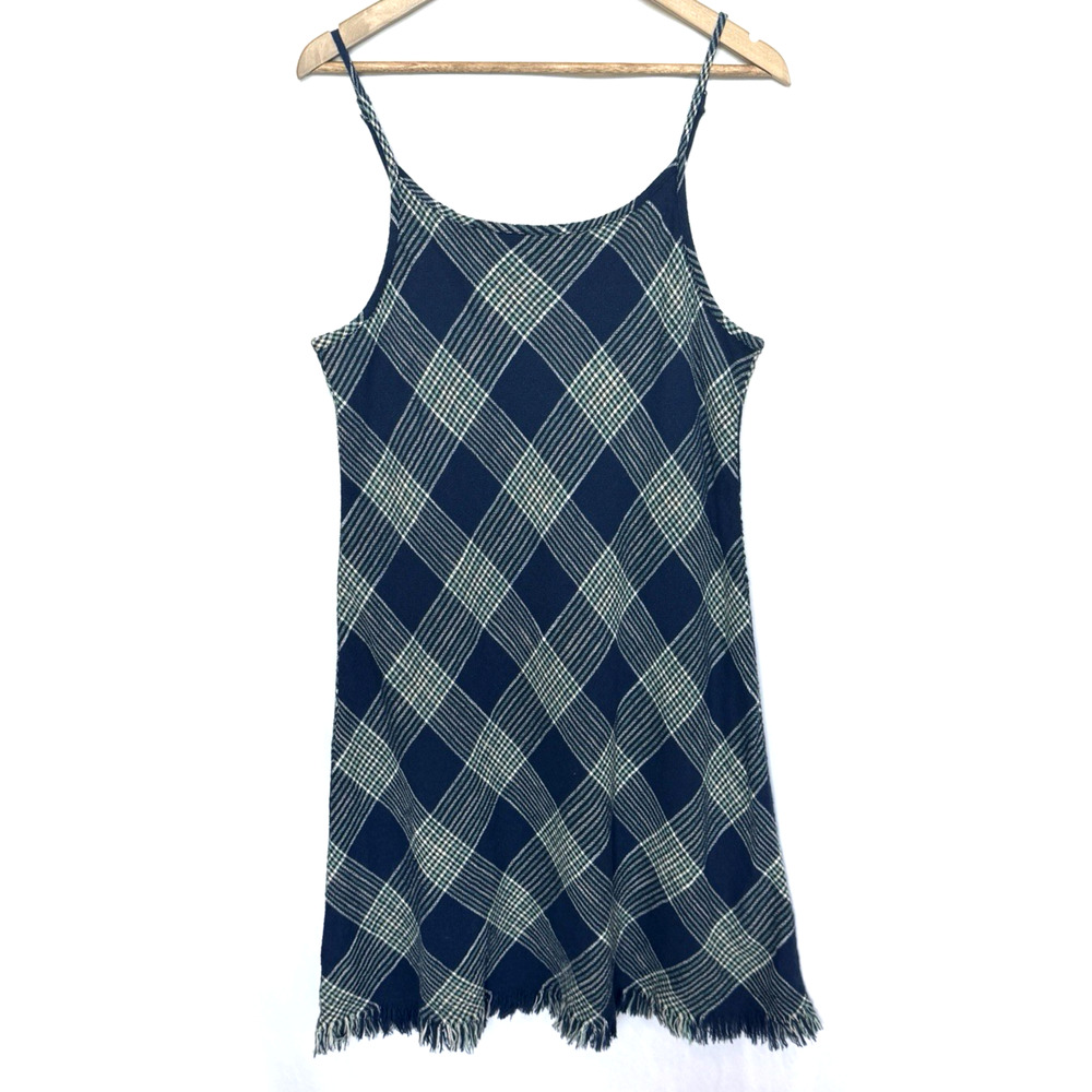 Natural Reflections Mini Beach Boho Plaid Sun Dress‎ Size M Coastal Fringe NWT